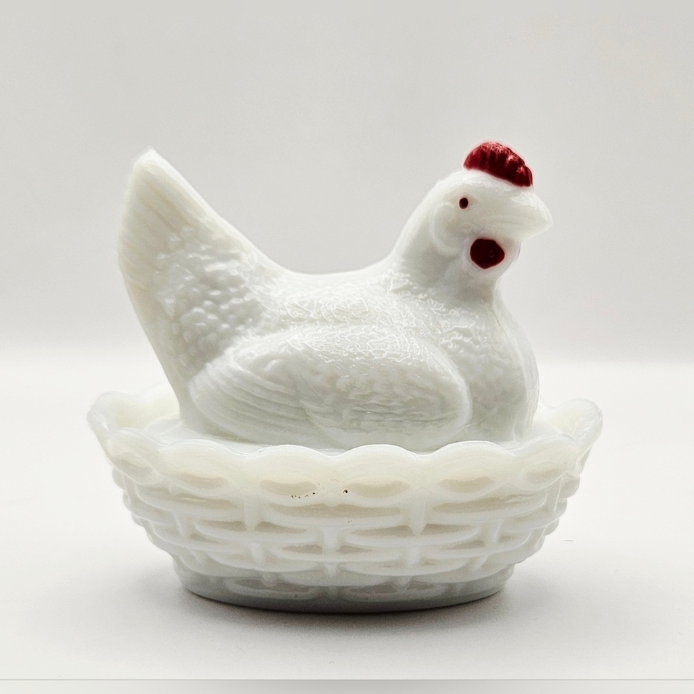Westmoreland Milk Glass Hen on Nest Red Comb Covered Dish Vintage